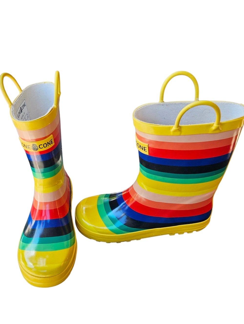 Girl's Lone Cone Rainbow Striped Waterproof Pull-On Rain Boots Size 4